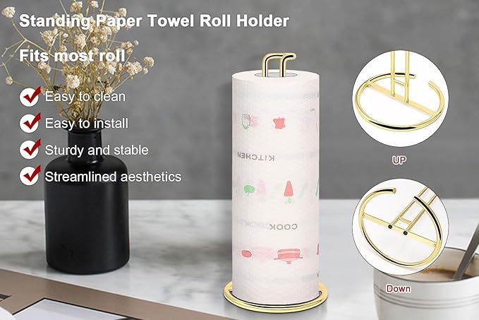 NearMoon Paper Towel Holder, Sturdy Paper Towel Stand Dispenser-All Metal - Image 3