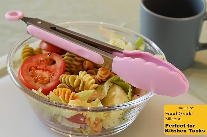HINMAY Serving Tongs with Silicone Tips 9 Inches Stainless Steel Food Tongs - Image 6