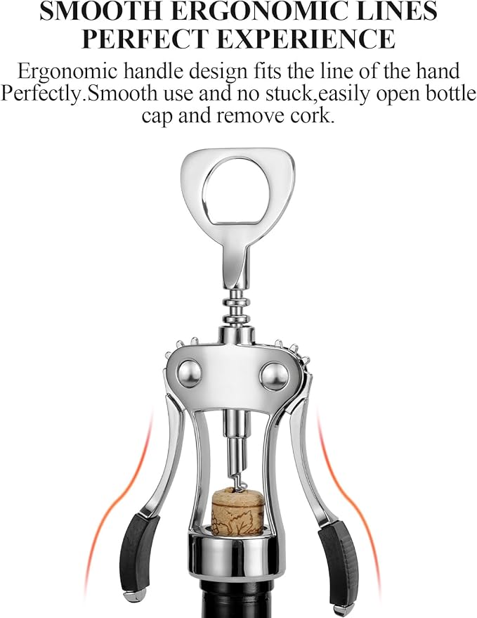 KORCCI Wine Opener, Heavy-Duty Zinc Alloy Wing Corkscrew, Premium Beer Bottle - Image 4