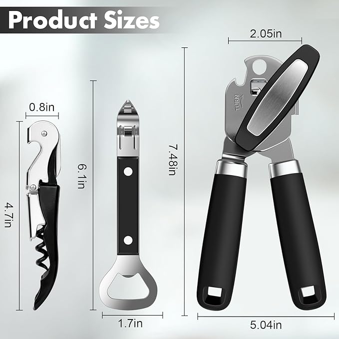 3PCS Can Opener Manual & Bottle Opener & Wine Opener, Smooth Edge Can Openers - Image 7
