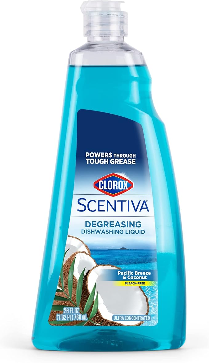 CLOROX Scentiva Dishwashing Liquid Soap | Smells Great and Cuts Through Grease Fast | Quick Rinsing Formula for a Powerful Clean You Can Trust, Pacific Breeze & Coconut, 26 Oz (Pack of 6) | Ultra-concentrated formula, bleach-free, cuts through food res...