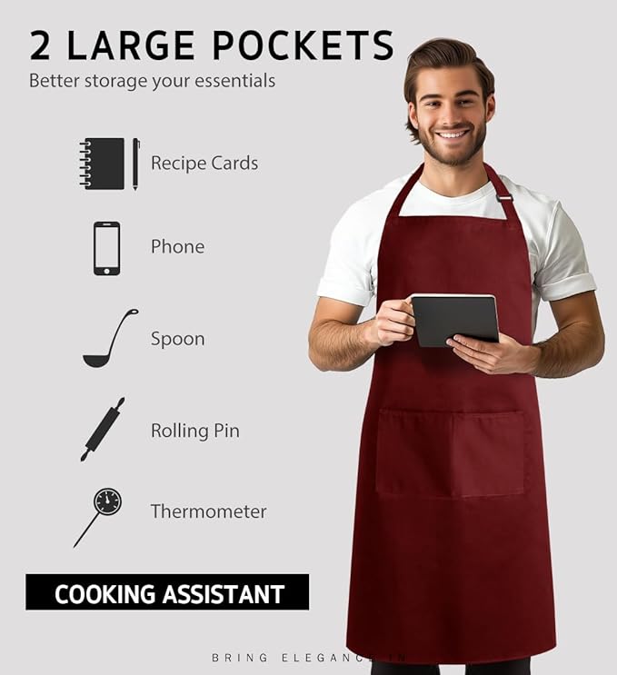 Syntus Apron for Men Women, Adjustable Cooking Kitchen Chef Aprons - Image 4