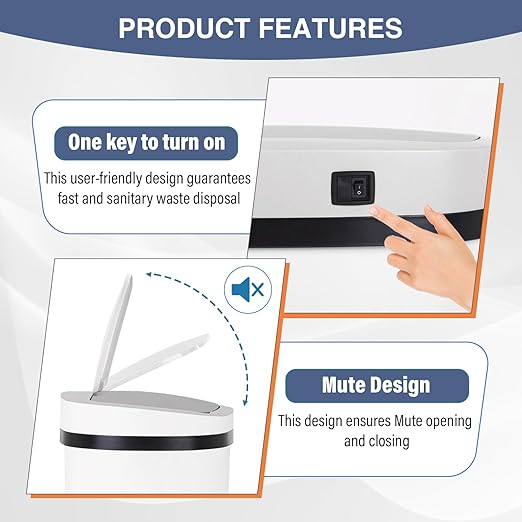 PayLessHere | 13 Gallon Stainless Steel Trash Can | White | Automatic Touchless - Image 5
