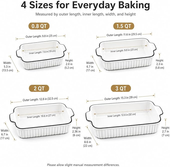 Ceramic Bakeware Set of 4, Deep Rectangular Casserole Dishes - Image 2