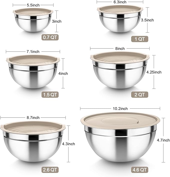 TeamFar Mixing Bowls, for Food Cooking Baking Storing, Khaki - Image 2