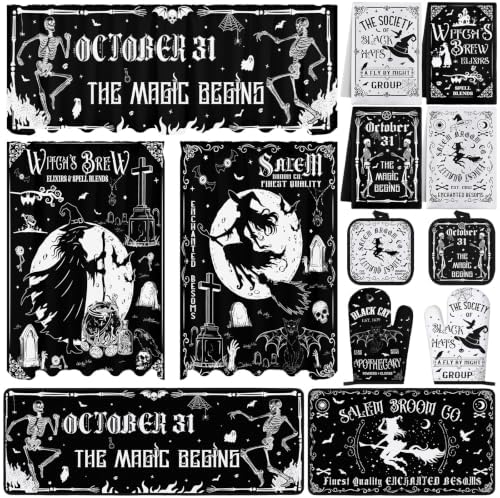 13 Pcs Vintage Witch Halloween Kitchen Decor, Kitchen Rugs Curtains Set