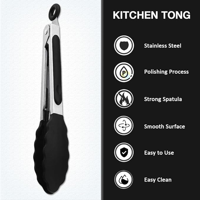 Mini Silicone Serving Tongs Set of 3, Small Kitchen Tongs - Image 3