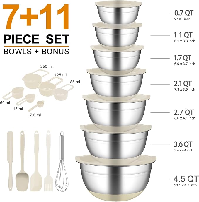 CHAREADA Mixing Bowls with Airtight Lids, Size 4.5, 0.7 qt, Fit - Image 3