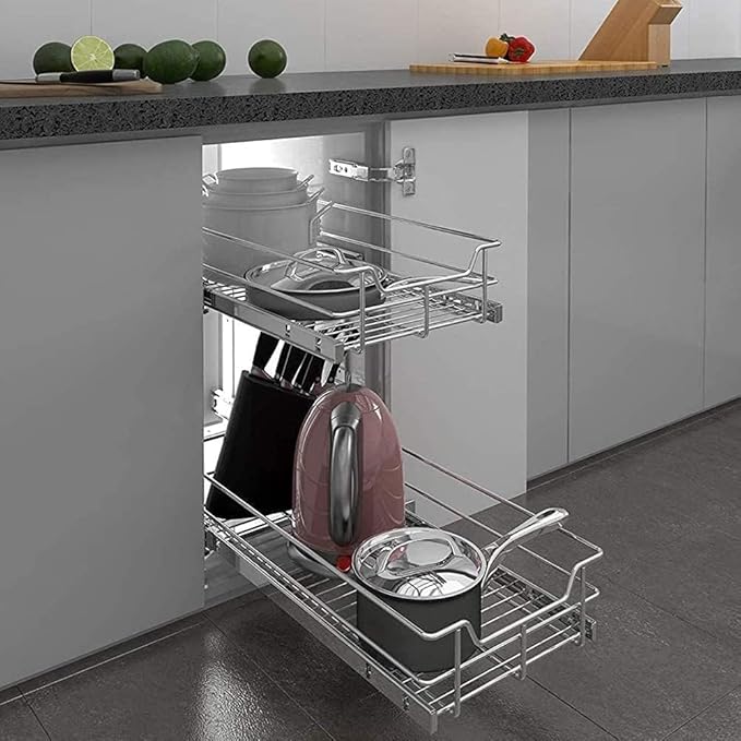 2 Tier Pull Out Cabinet Organizer 14" W X 22" D, Slide Out Drawers - Image 9
