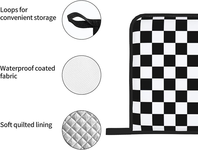 Checkered Black and White Plaid Oven Mitts and Pot Holders Set of 4, Heat - Image 7
