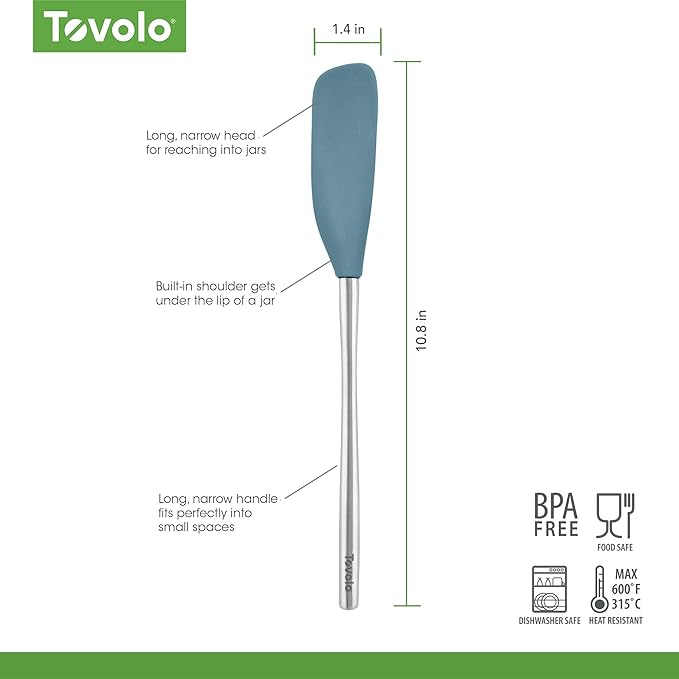 Tovolo Jar Spatula Silicone Long Stainless Steel Handle Scraper Spatula Blue - Image 6