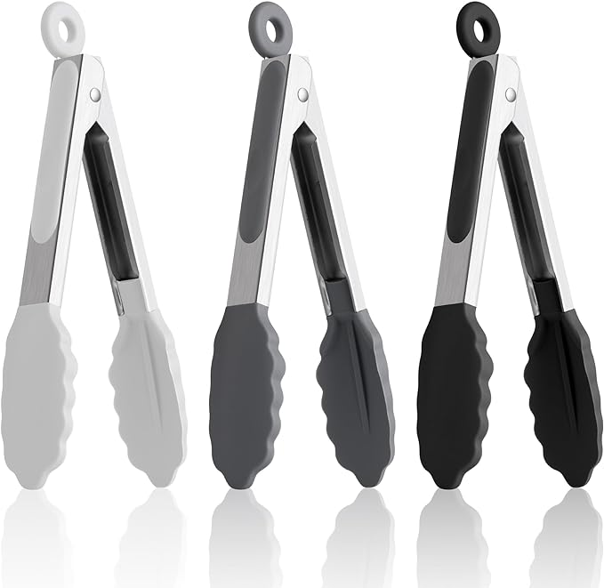 7-Inch Silicone Tongs Pack of 3, Small Tongs by DAILYKISN