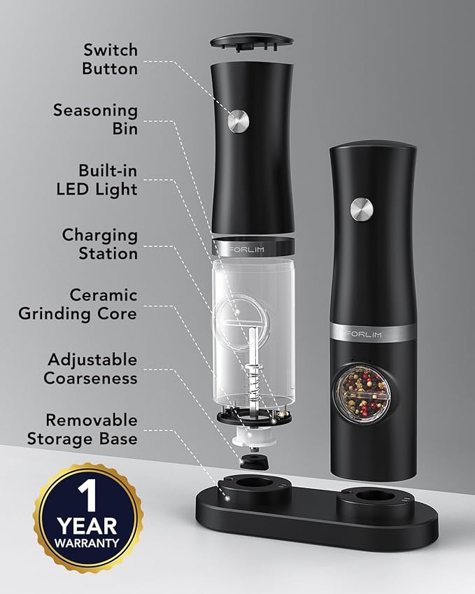 FORLIM Rechargeable Electric Salt and Pepper Grinder Set - Image 3