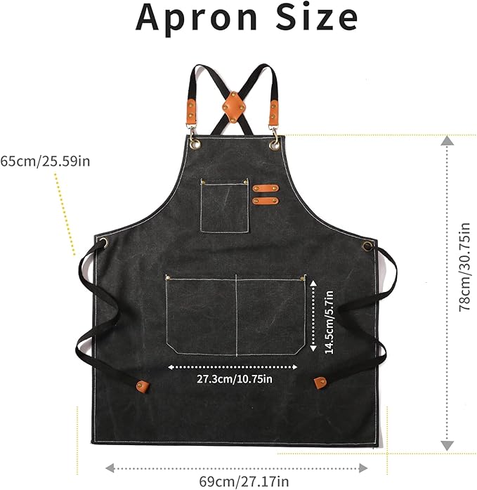 Tosewever Canvas Cross Back Chef Cotton Aprons - Image 7