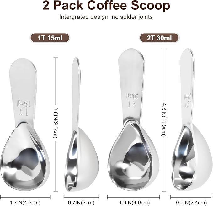 2Pcs Coffee Scoops, Premium 18/8 Stainless Steel Coffee Spoons, Tea and Powder - Image 2