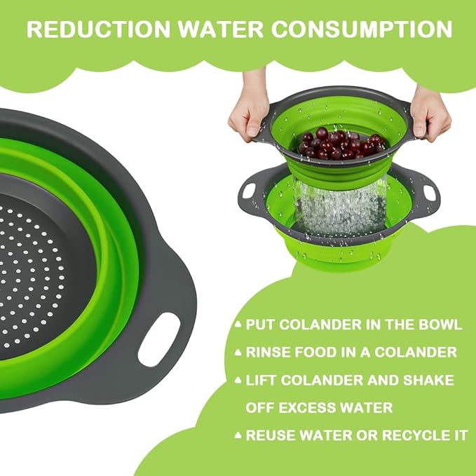 AUAUY 2 Pack Collapsible Colander Set, Round Silicone Folding Collapsible - Image 2
