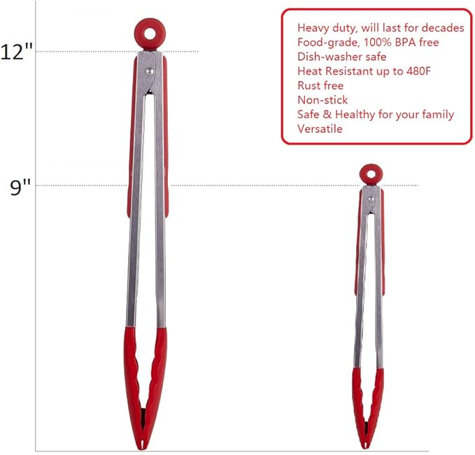 Kitchen Tongs Set of 2 – 9 inch & 12 inch – Stainless Steel Food Tongs - Image 4