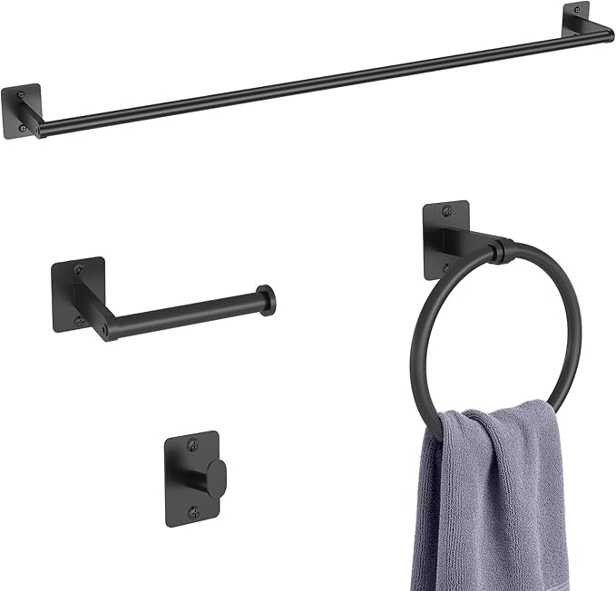KLJKPA 4 Pieces Bathroom Hardware Set, 32 inch Towel Bar, Matte Black Bathroom by KLJKPA