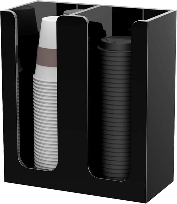 Richboom Acrylic Coffee Cup and Lid Storage Organizer Holder, 2 Compartments - Image 3