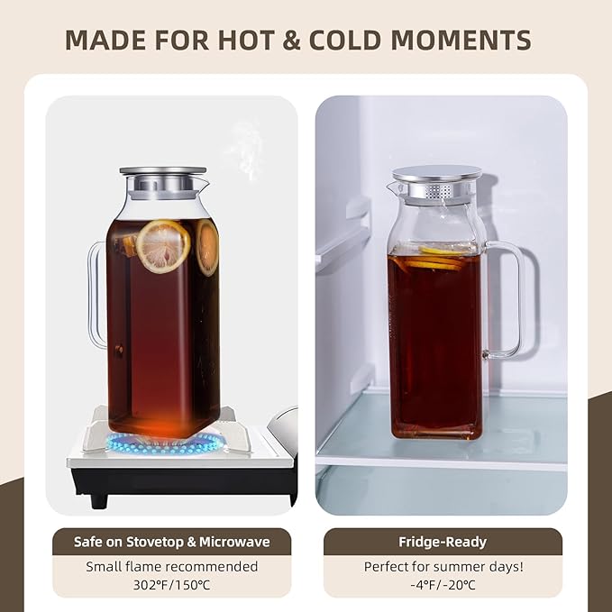 Glass Water Pitcher with Lid and Spout, 2L/68 Ounces Heat Resistant - Image 4