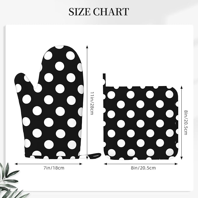 Black White Retro Polka Dot Oven Mitts and Pot Holders Sets of 4, Heat - Image 2