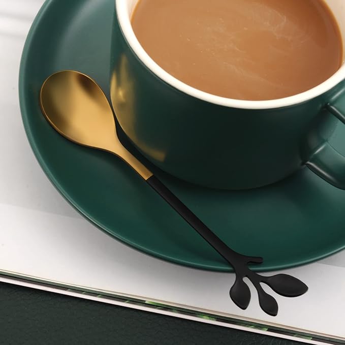 AnSaw Small Coffee Spoon Holder Set, 4.7" Mini Leaf Dessert Spoon, Stainless - Image 9