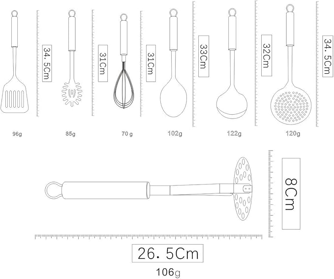 Berglander Cooking Utensil Set 8 Piece, Stainless Steel Kitchen Tool Set - Image 2