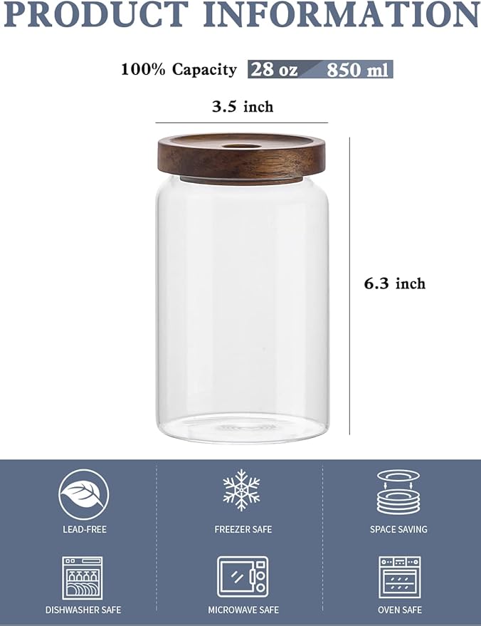 Kanwone Glass Storage Containers Set of 6, 28 Ounce Airtight Food Storage - Image 2