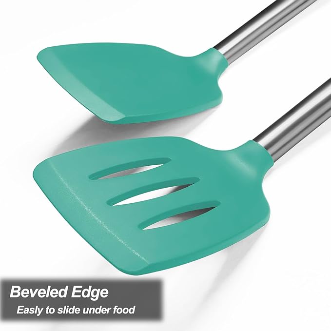 2 Pack Spatulas, Solid & Slotted Silicone Spatula Set, Stainless Steel Handle - Image 5