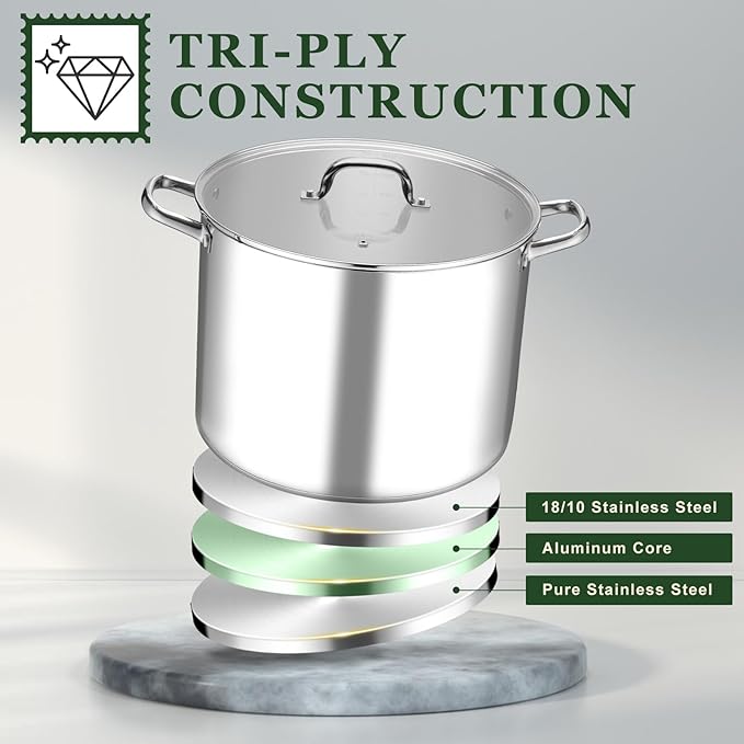Leonyo 20QT Stock Pot, 18/10 Stainless Steel Soup Pot - Image 4