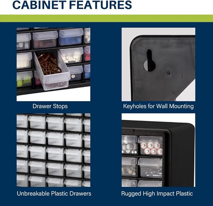 Akro-Mils 64-Drawer Plastic Storage Cabinet, 20-Inch W x 6-Inch D x 16-Inch H | - Image 4