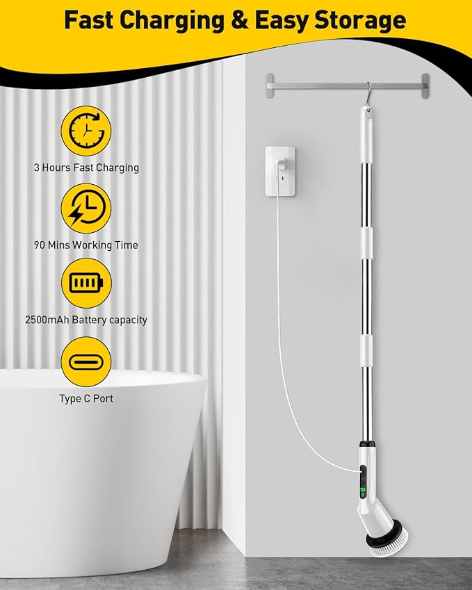 Shower Scrubber with Long Handle, Shower Cleaner Brush with 8 Brush Heads - Image 9