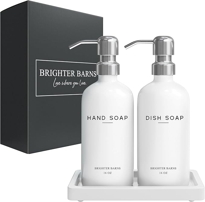 White Glass Hand and Dish Soap Dispenser Set by Brighter Barns - Image 8