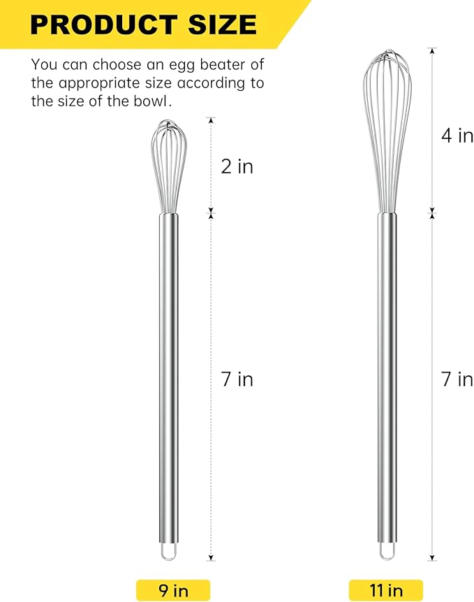 NileHome Mini Whisks Stainless Steel Whisk Set 9" 11"Kitchen Small Wisk Balloon - Image 2
