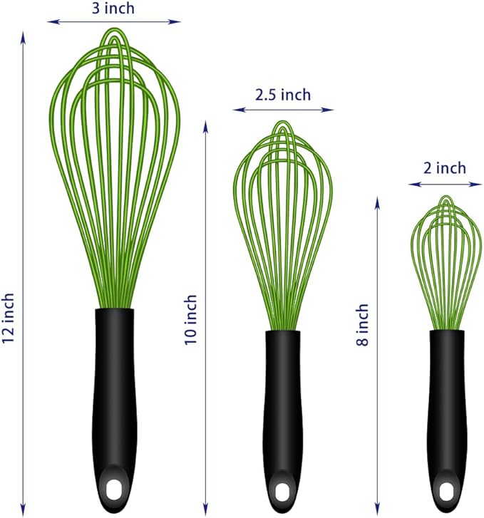 OYV Dishwasher Safe Green Silicone Whisk, Sealed Waterproof Design Set of 3 - Image 6