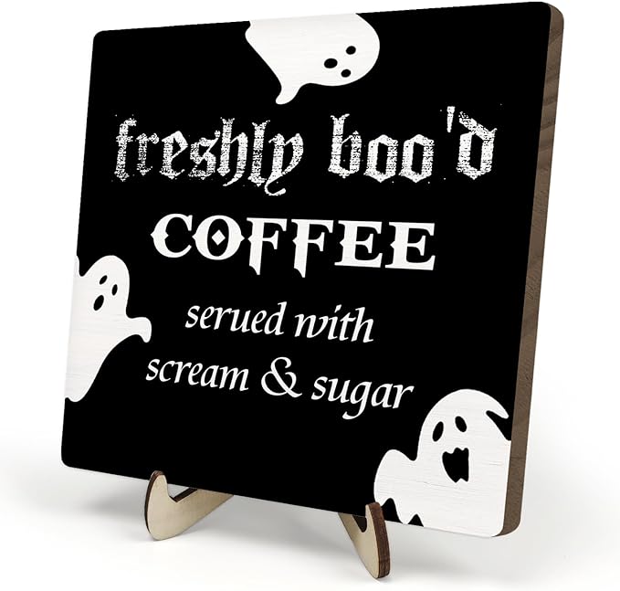 Freshly Boo'd Coffee Wood Sign, Halloween Coffee Bar Decor, Scream Sugar Spooky by DMADNF