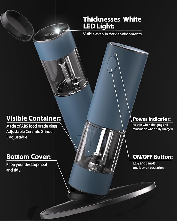 TOMEEM Upgraded Larger Capacity Electric Salt and Pepper Grinder Set - Image 7