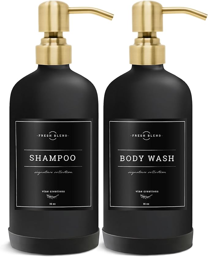 Vine Creations Black Glass Soap Dispenser, 2 Pack Kitchen Soap Dispenser Set - Image 7