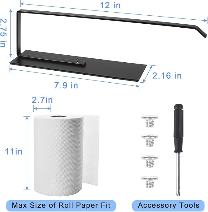 Paper Towel Holder Black, Toilet Paper Roll Holder Magnetic Towel Rack Wall - Image 2