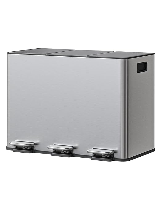 Garvee Triple Kitchen Trash Can, 3 x 4 Gal Stainless Steel Recycling Bin Combo by Garvee