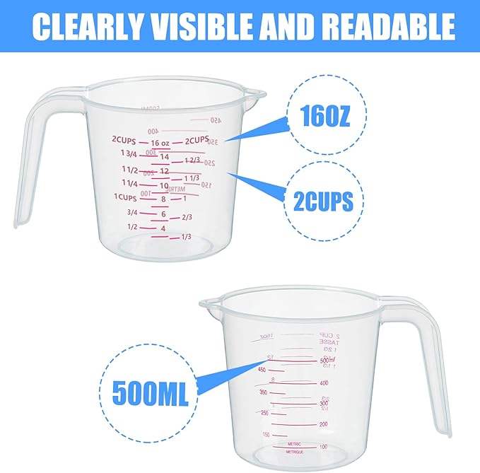 DTDNZKN 3 Pack Measuring Cup Set, Includes 250Ml, 500Ml and 1000Ml Plastic - Image 2