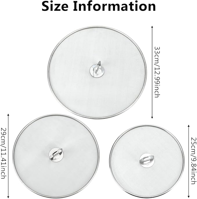 3 PCS Splatter Screen for Cooking, 25/29/ 33 cm Stainless Steel Grease Splatter - Image 2