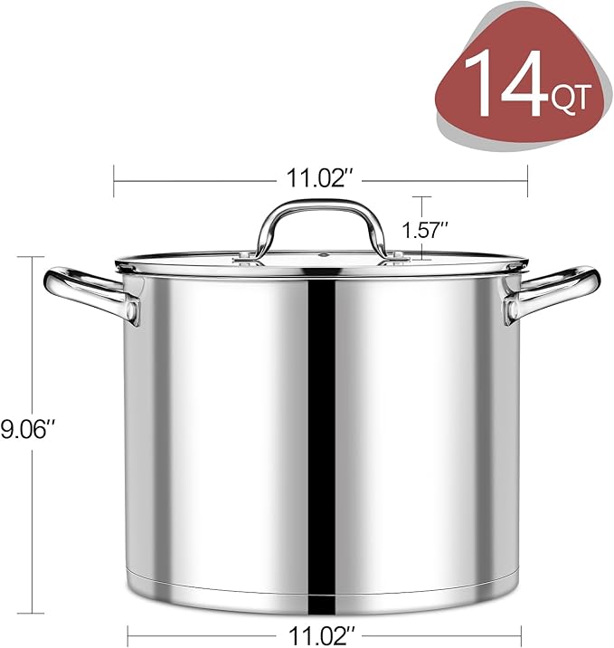 P&P CHEF 14 QT Stock Pot with Lid, Stainless Steel Large Cooking Pot, Soup - Image 2