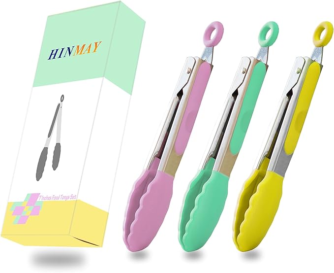 HINMAY Small Tongs with Silicone Tips 7-Inch Serving Tongs - Image 7