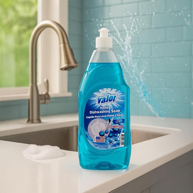 Valor Dishwashing Liquid, 25 fl oz – Dish Soap for Kitchen & Bathroom, Grease-Fighting, Gentle on Hands, Fast Rinse, Eco-Friendly Biodegradable Formula (25 fl oz (Pack of 12), Oxy Power)