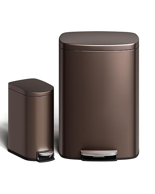 Garvee 13 gal and 2.6 gal Metal Trash Can Combo Set, Rustproof Garbage Can by Garvee