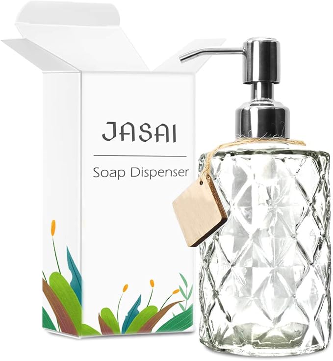 JASAI Diamond Design 12 Oz Glass Soap Dispenser, Kitchen soap Dispenser - Image 8