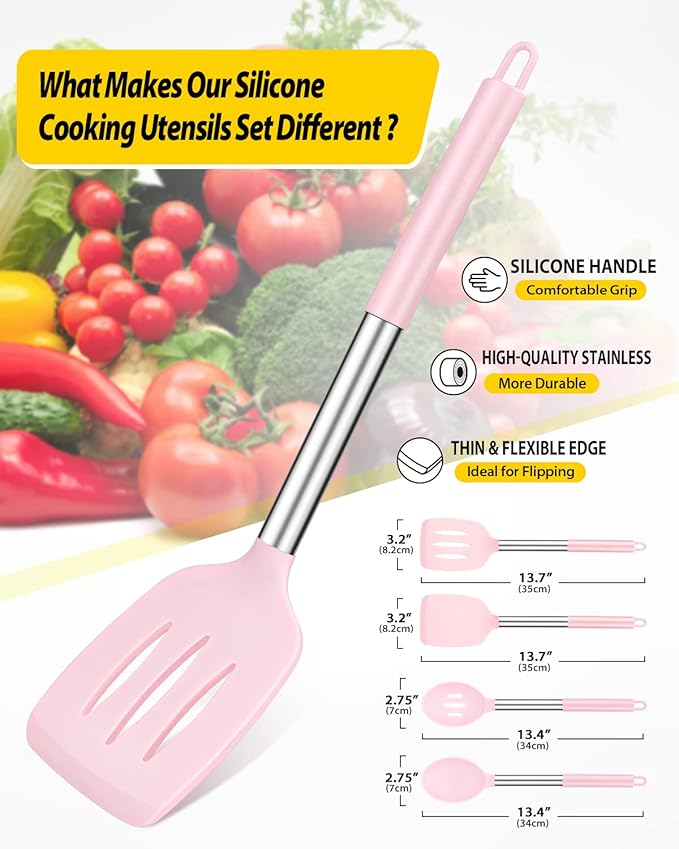 Pack of 4 Silicone Cooking Utensils Set, Non Stick Large Solid Spatulas - Image 2