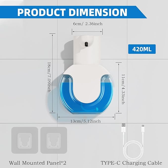 2Pack Automatic Soap Dispenser Touchless, Rechargeable Foaming Soap Dispenser - Image 2