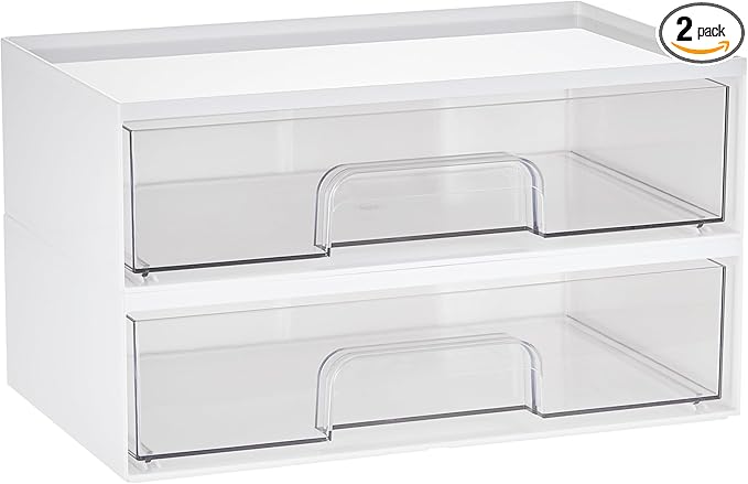 Vtopmart 2 Pack Clear Stackable Storage Drawers, 12.1''W Plastic Organizers Bins by Vtopmart